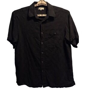 Chereskin Button Up Shirt Mens Large Black Excellent Linen Blend Short Sleeve